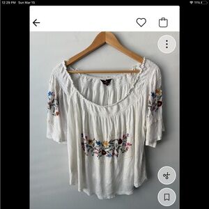 Anthropologie White Boho Peasant Blouse with Multicolor Floral Embroidery